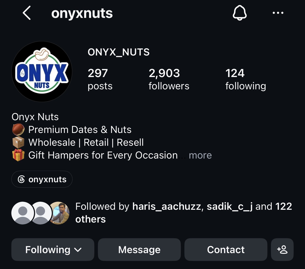 Onyx Nuts Instagram post
